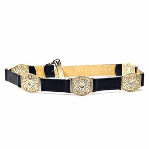 Women's leather and metal black and silver-tone belt Size: S